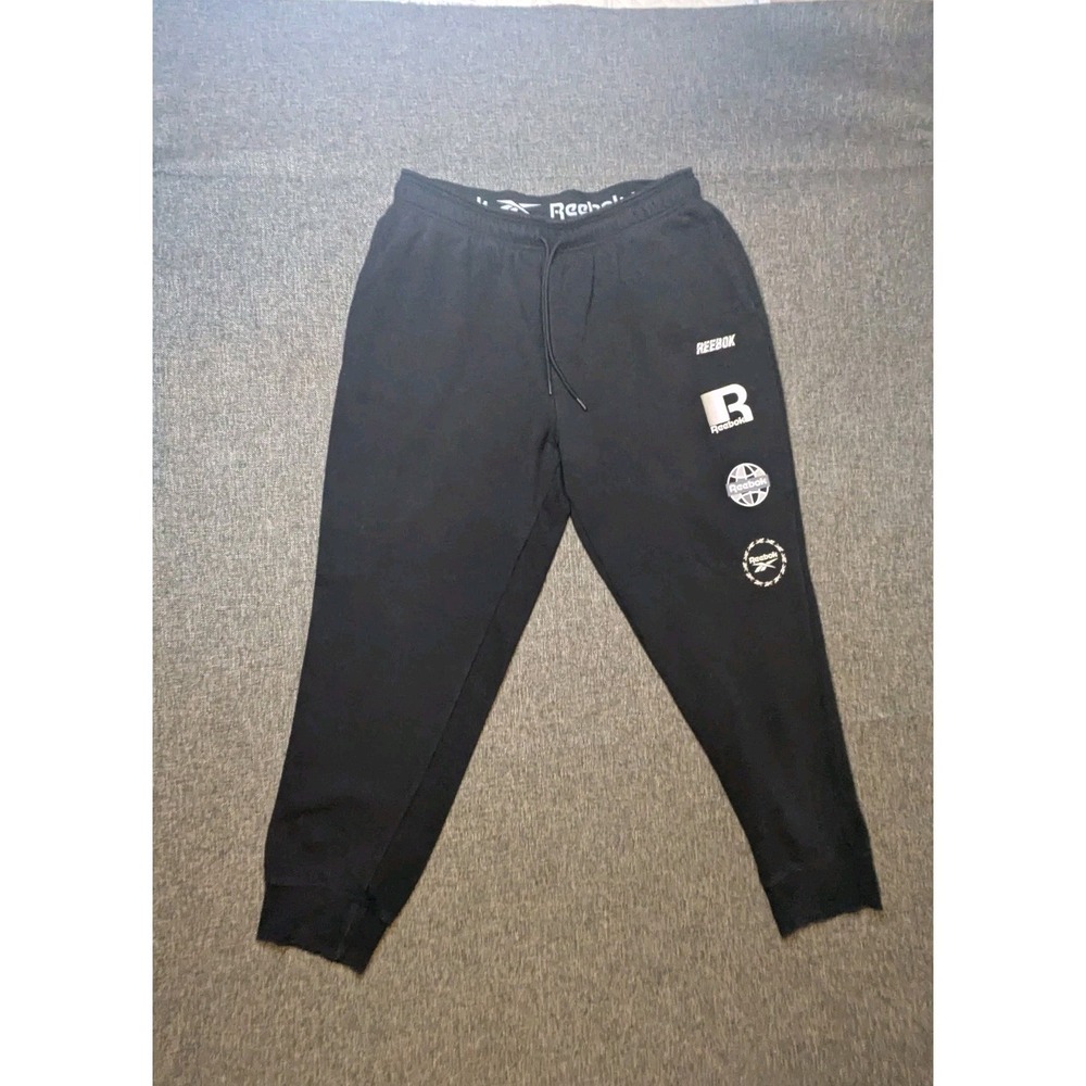 Reebok Men's Sweatpants XL Black Y2K Throwback Logo's‎ Athletic Joggers Pants
